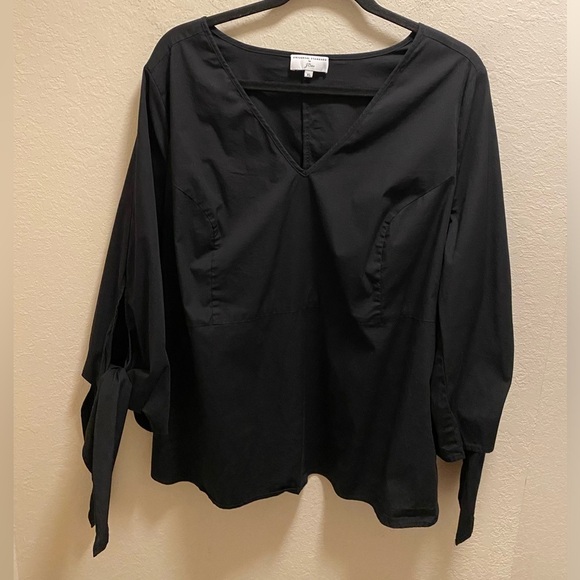 Universal Standard For J. Crew Black V-Neck Poplin Tie Cuff Sleeve Top Size XL - Picture 2 of 9
